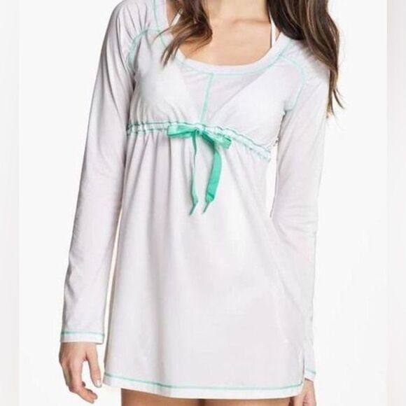 prAna Felicity White and Teal Long Sleeve Lightweight Top - Picture 1 of 8